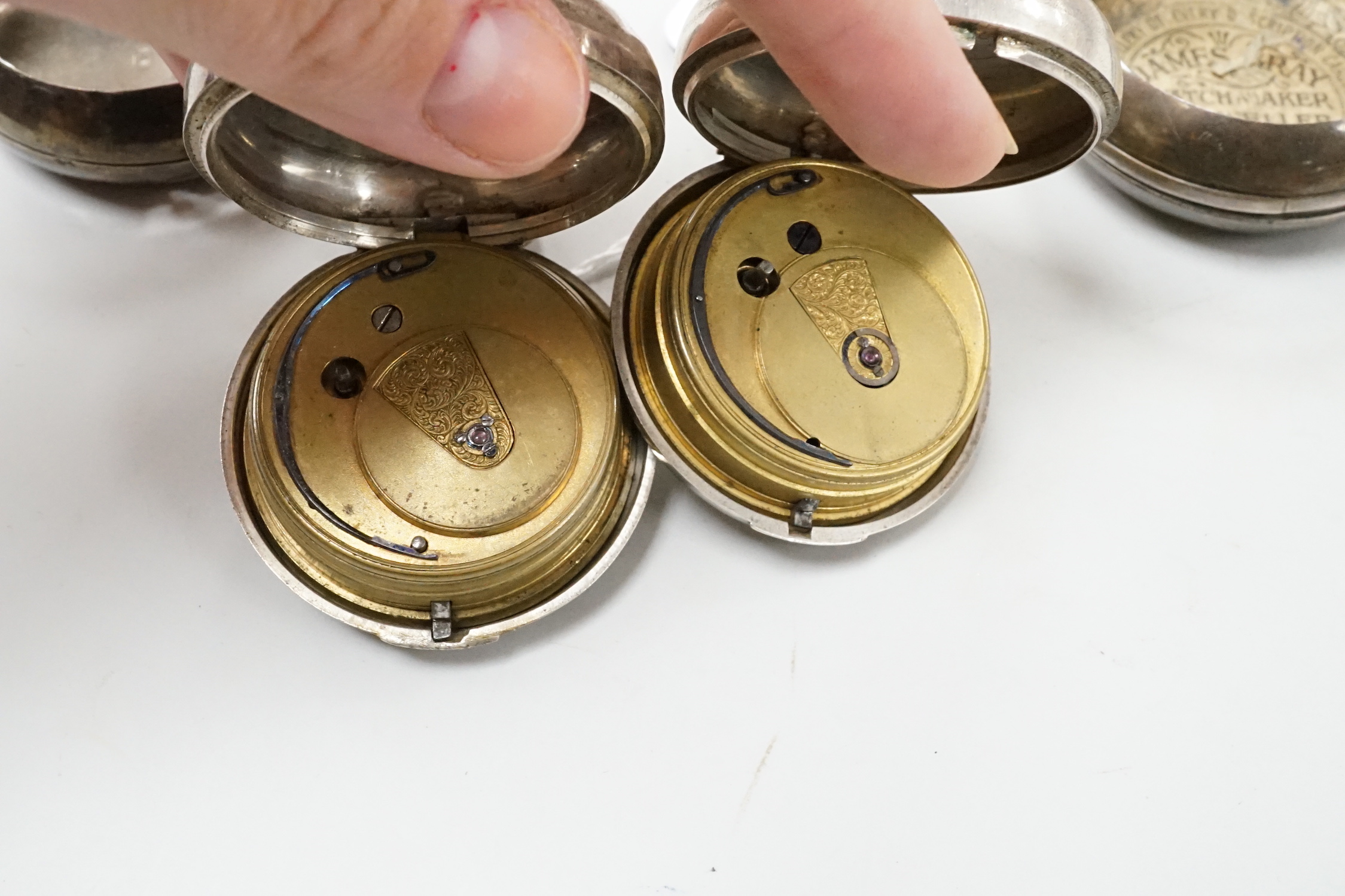 Two 19th century silver pair cased pocket watches (a.f.).